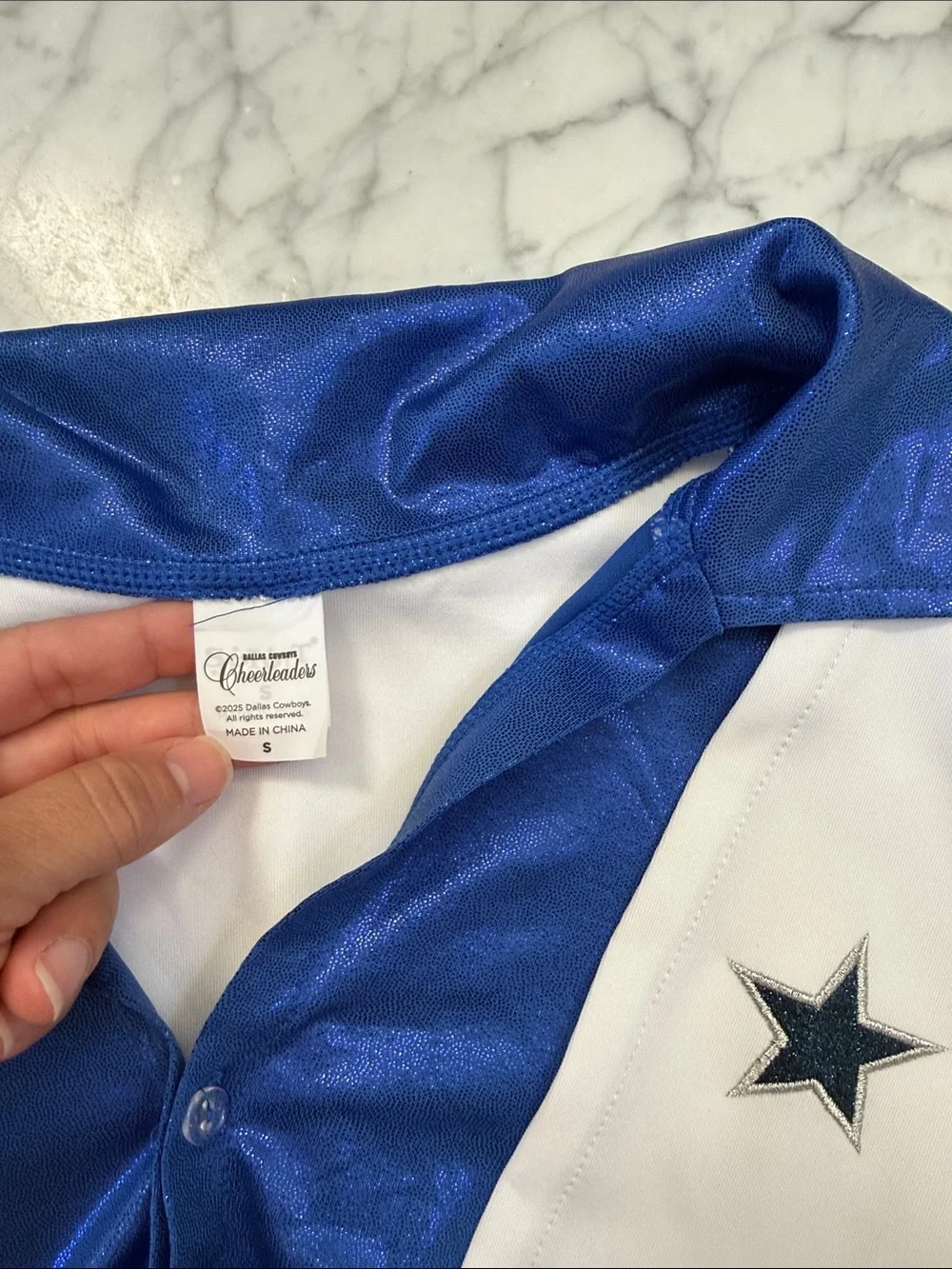 Dallas Cowgirls Cheer Outfit Sz Women’s S Blue White Star Fringe Set - Picture 2 of 9